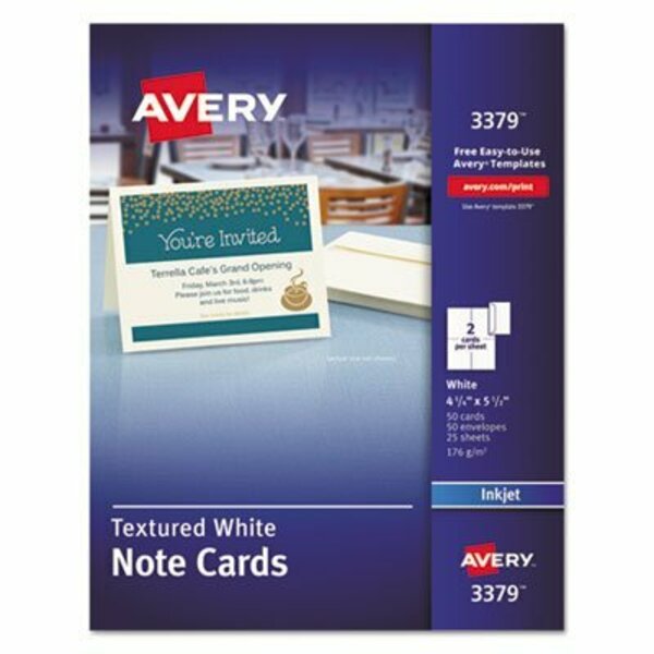 Avery Dennison Avery, Textured Note Cards, Inkjet, 4 1/4 X 5 1/2, Uncoated White, 50/bx W/envelopes 3379